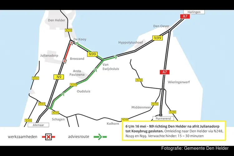 Verkeershinder op de N9 tussen De Stolpen en Den Helder